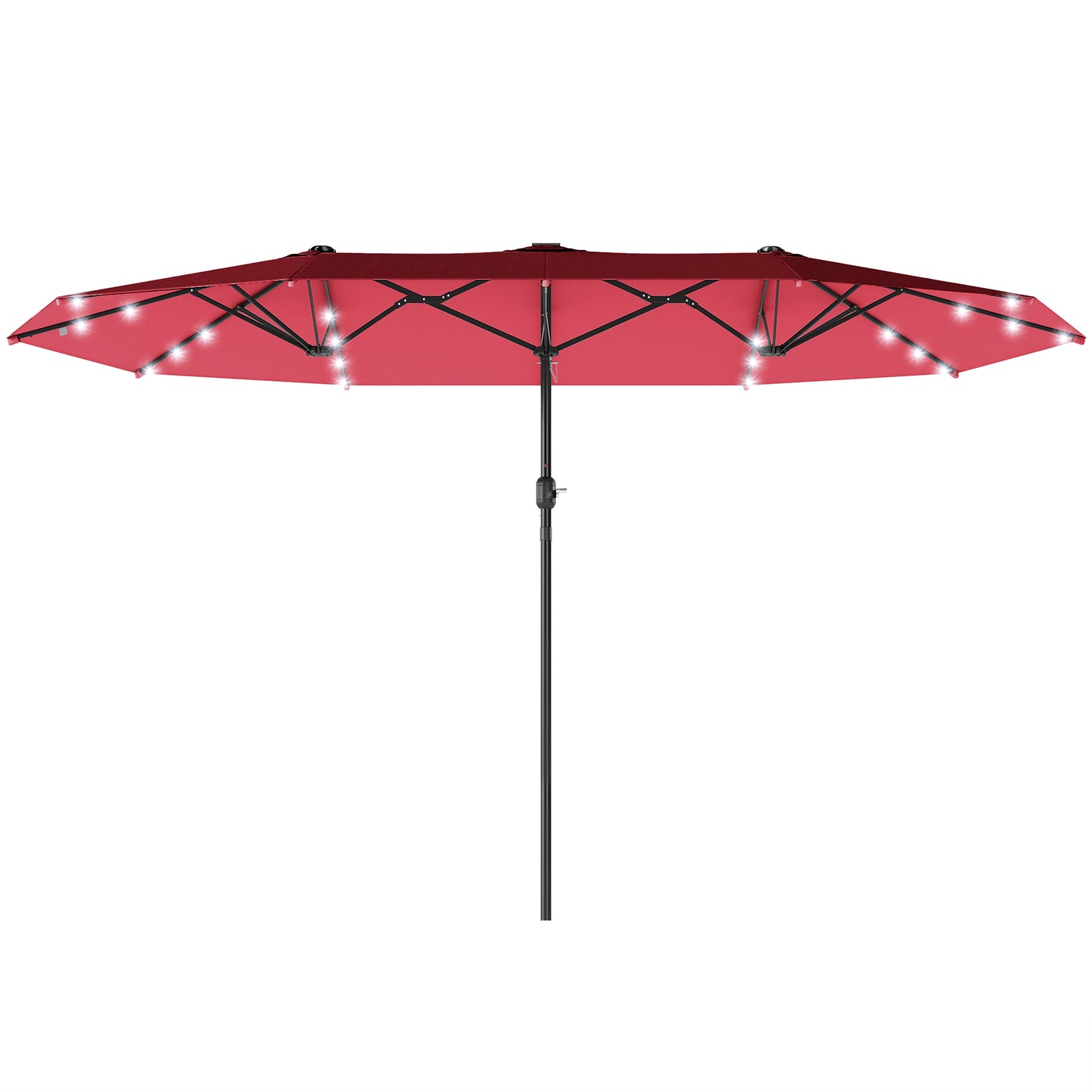 173.2" Double-Sided Sun Umbrella Garden Parasol Patio Sun Shade Outdoor with LED Solar Light, No Base Included, Wine Red