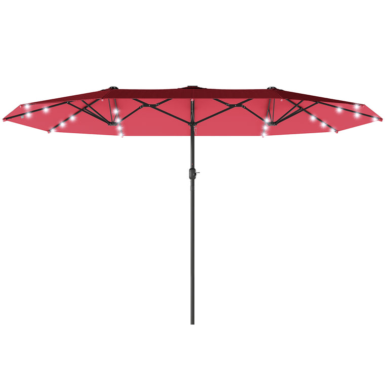 173.2" Wine Red Double-Sided Umbrella with Solar Light, No Base