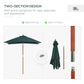 6.6x5ft Square Market Parasol, Wooden Patio Umbrella with Tilt Mechanism and 6 Bamboo Ribs, Garden Sunshade, Green