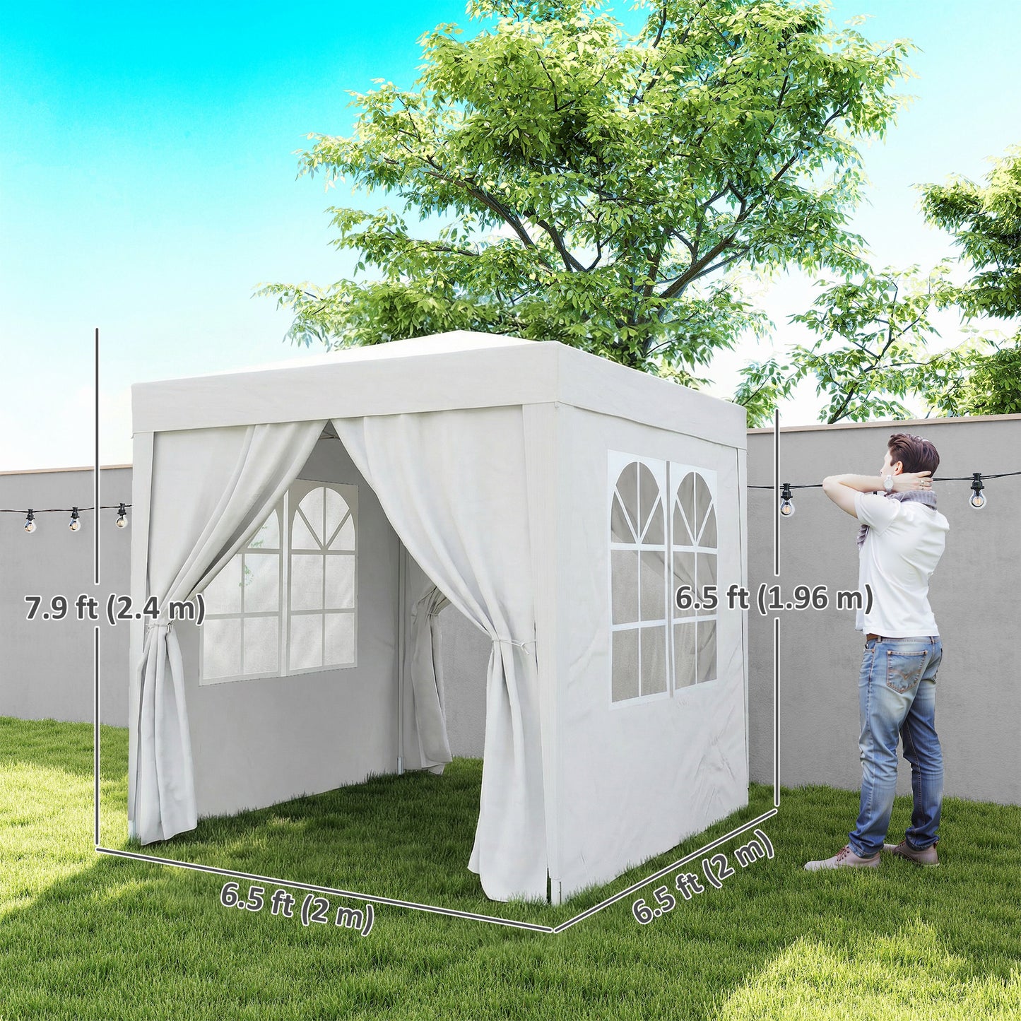 6.6'x6.6' Pop Up Canopy Tent with Sidewalls, Instant Sun Shelter Camping Gazebo with Carry Bag, White
