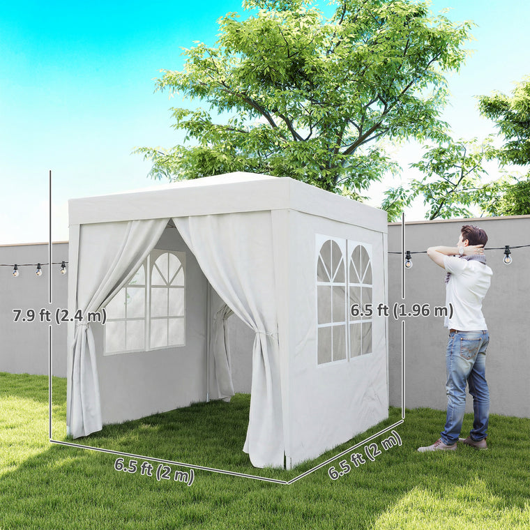 6.6' x 6.6' White Pop-Up Gazebo with Sidewalls & Carry Bag