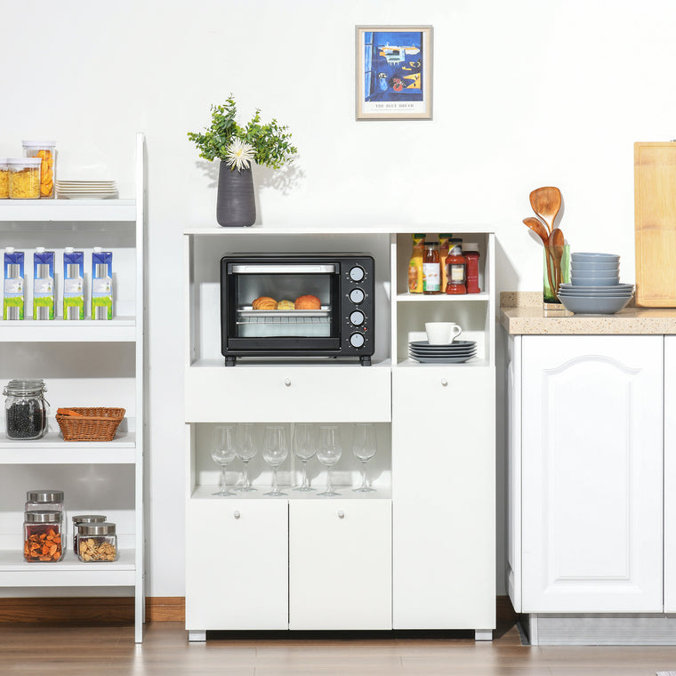 Compact Kitchen Pantry Cabinet with Microwave Stand - White