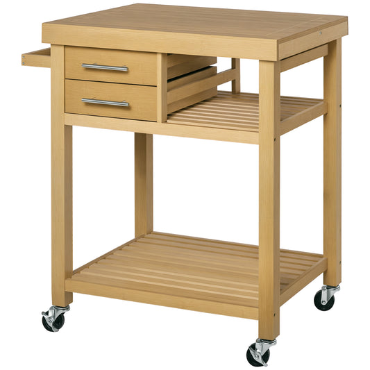 Bamboo Rolling Kitchen Island with Drawers and Shelves