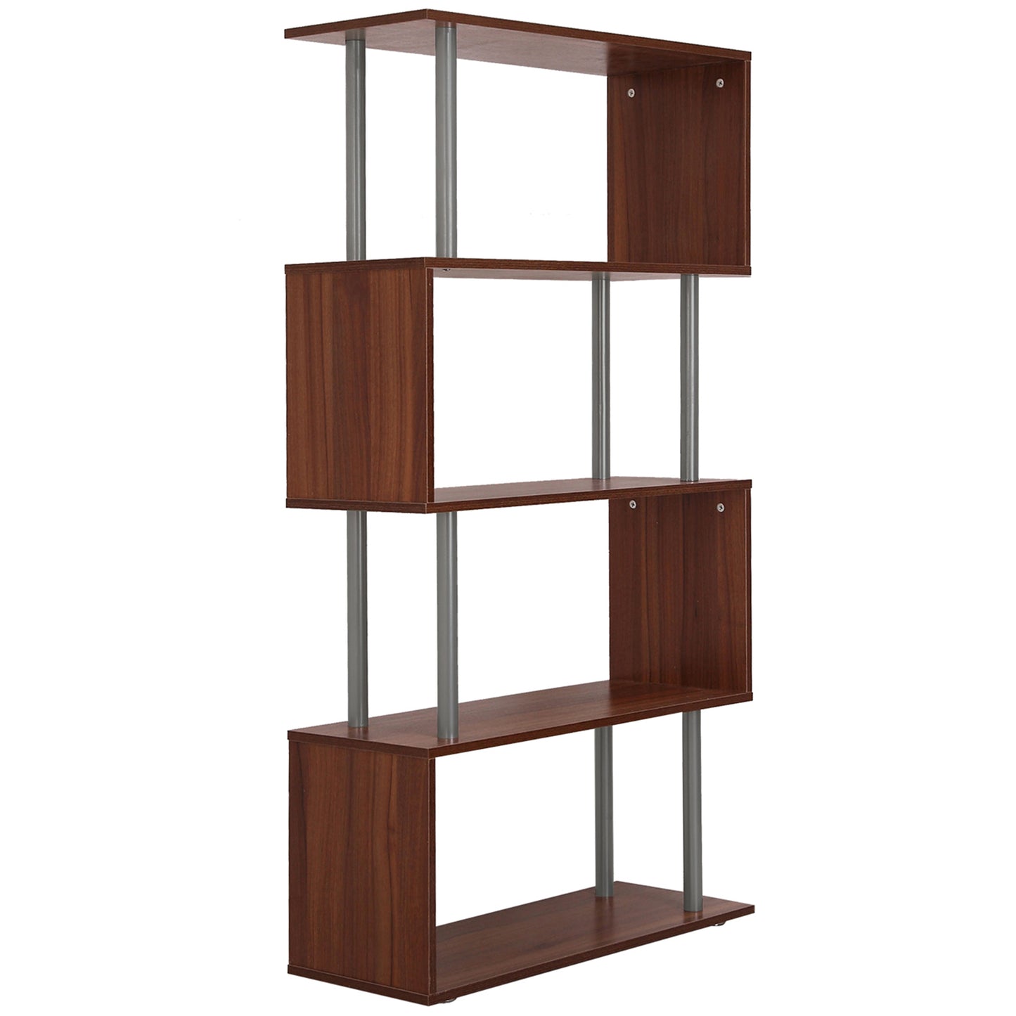 5-Tiers Geometric Wooden Bookcase S-Shaped Storage Bookshelf Display with Metal Frame for Living Room, Bedroom, Home Office, Walnut