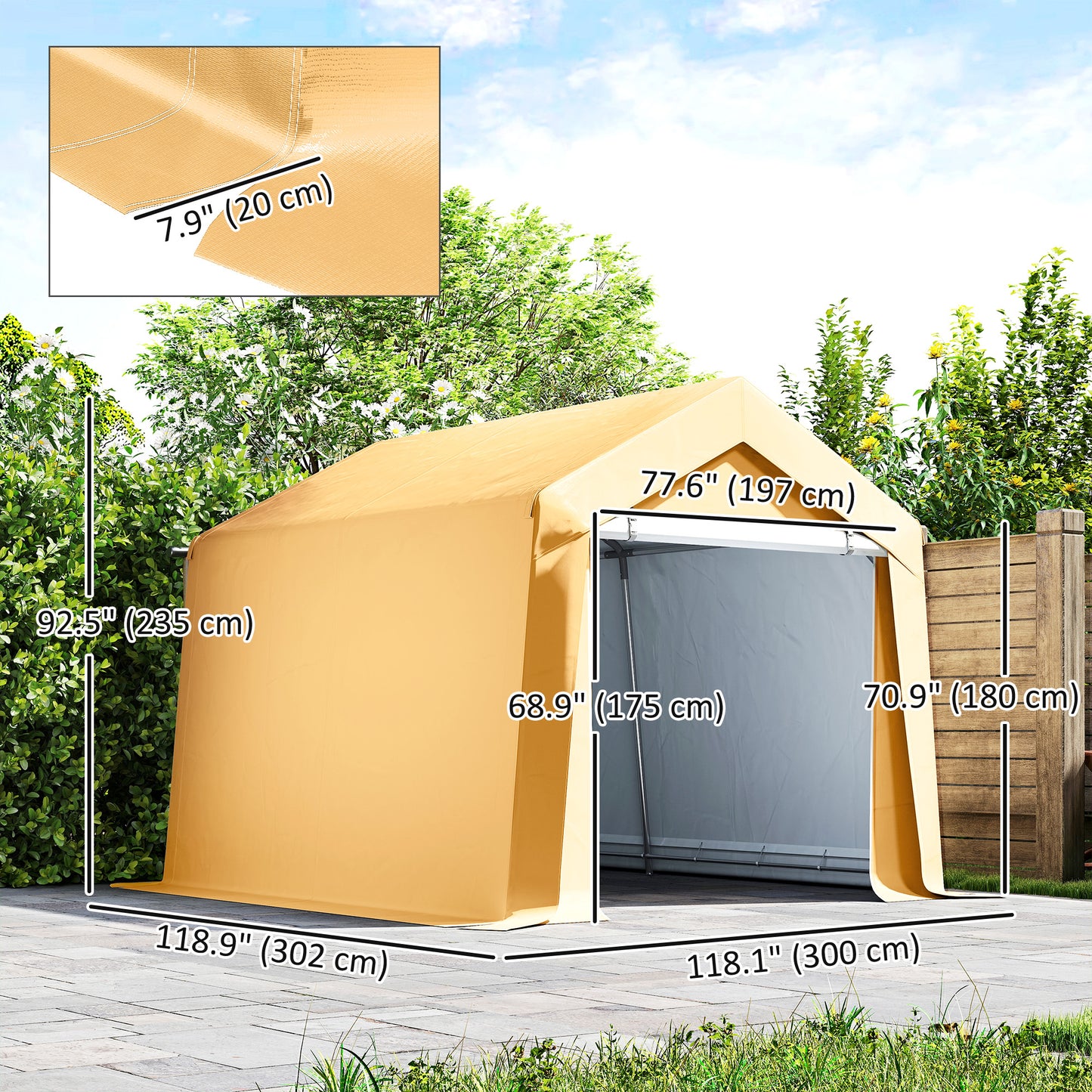 Outdoor Storage Shed Portable Garage with Roll-up Door for Motorcycle, Bike, Garden Tools, Beige