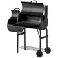 Portable Outdoor Charcoal BBQ Grill with Offset Smoker, Barbecue Grill with Spacious Cooking Area, 2 Shelves, Thermometer, Wheels for Patio Backyard Party, Black