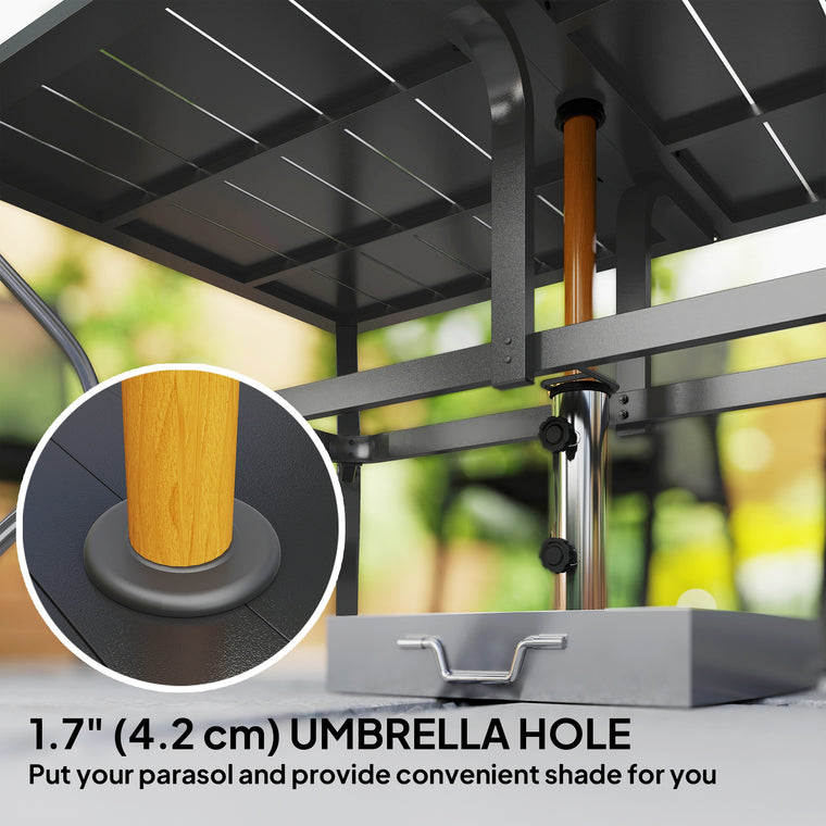 Black Rectangle Dining Table with Umbrella Hole