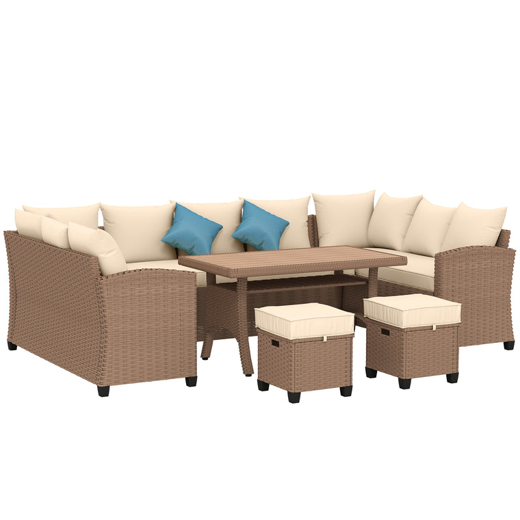 Khaki 6-Piece Wicker Sofa Set with Coffee Table