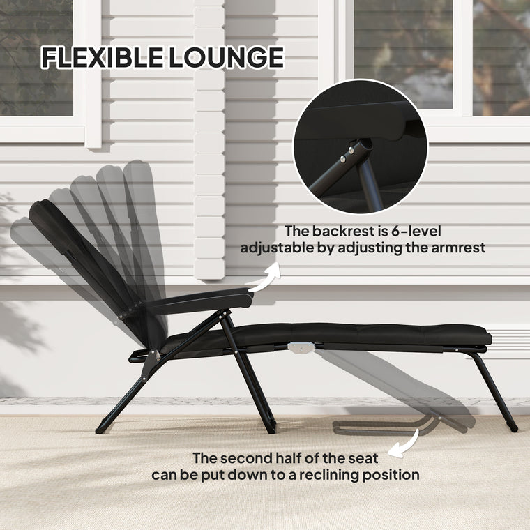 Foldable Reclining Sun Lounger with 6-Position Back