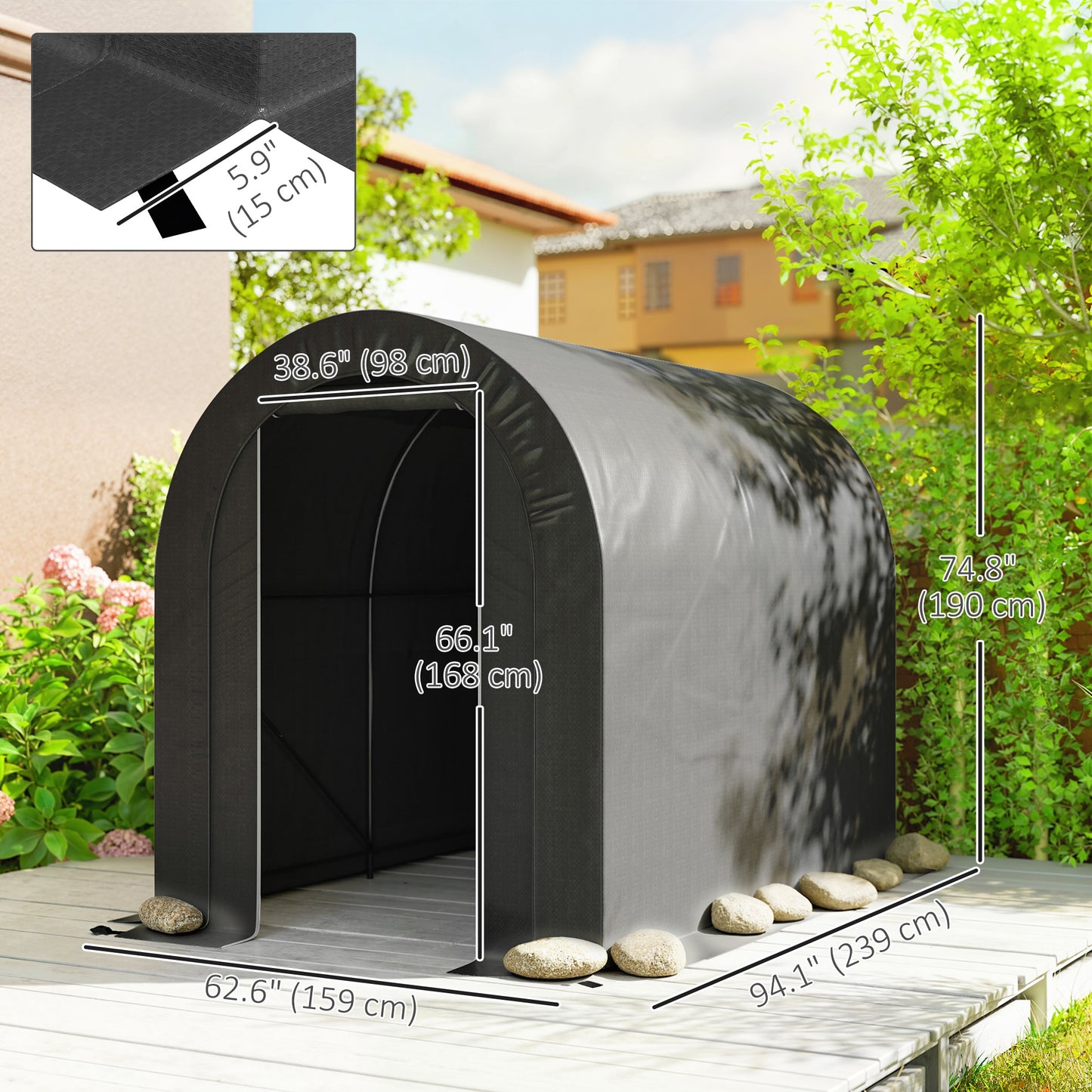 Outdoor Storage Shed, Heavy Duty Galvanized Steel Portable Shed for Bike, Motorcycle, Garden Tools, Black