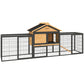 Rabbit Hutch Outdoor, 85"L Large Wooden Bunny Cage with Run Box, Removable Plastic Tray, Asphalt Roof, Ramp, Yellow