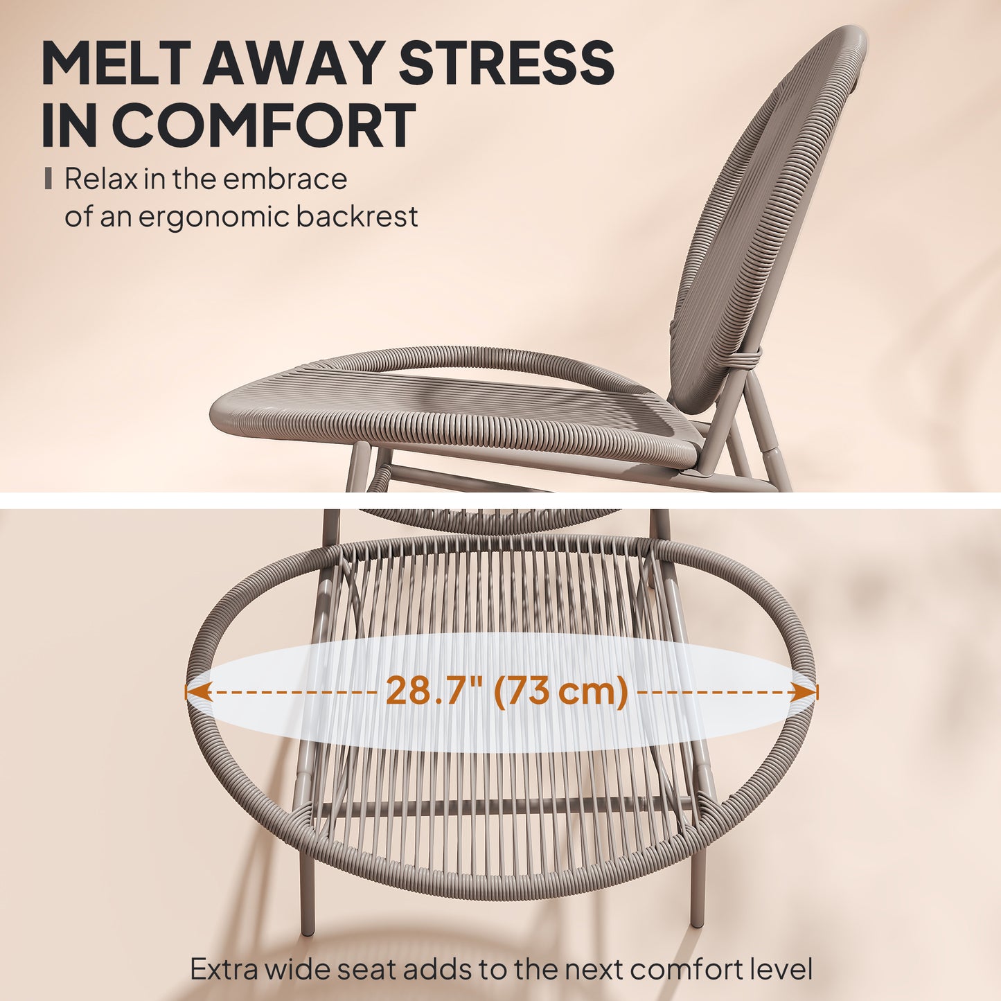 Rattan Bistro Set, 3 Pieces Wicker Patio Furniture Set, Acapulco Chairs and Steel Table for Porch, Balcony, Light Grey