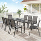 Outdoor Dining Sets for 8 with Stackable Chairs, Patio Dining Set with Glass Top Table for Garden, Patio, Backyard, Dark Grey