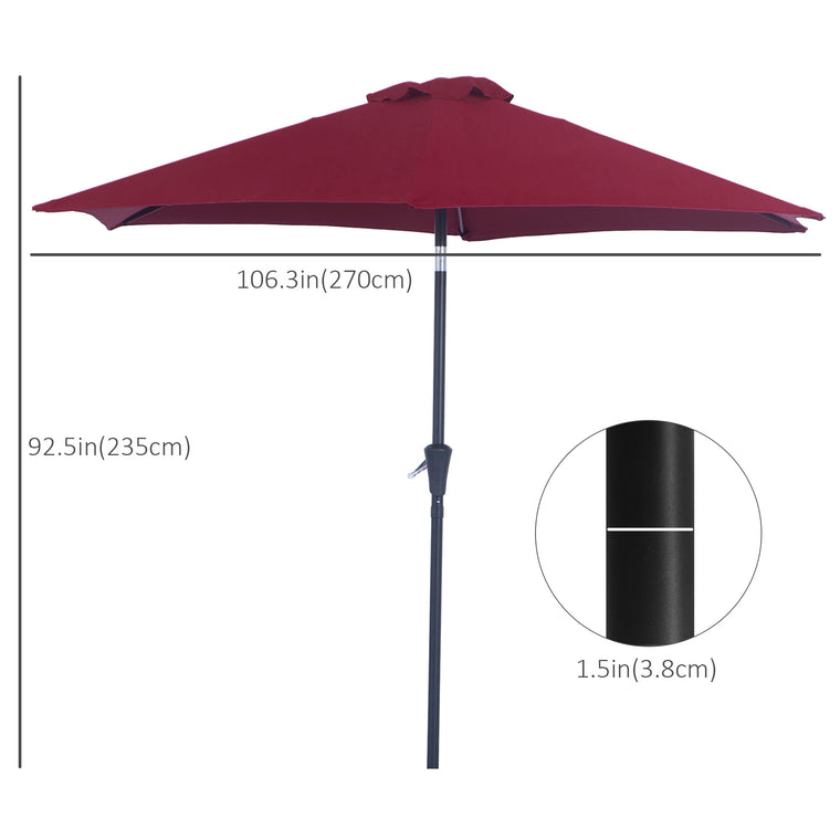 8.5FT Wine Red Round Garden Parasol with 6 Ribs & Crank