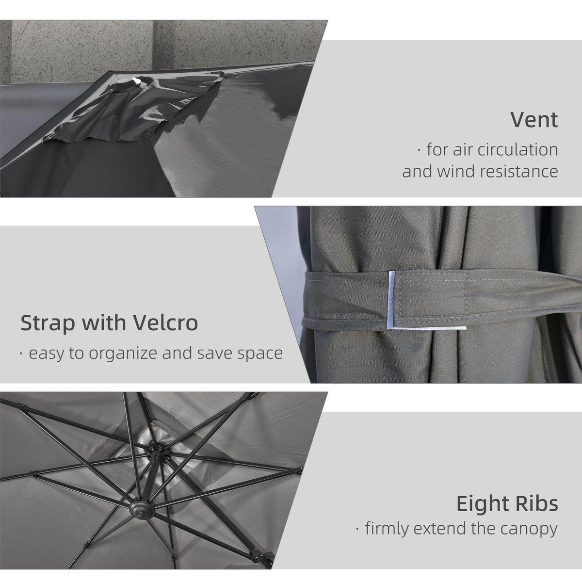 9ft Dark Grey Square Cantilever Umbrella with Cross Base & Tilt