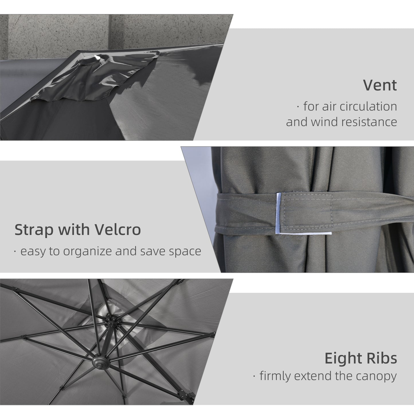 9ft Dark Grey Square Cantilever Umbrella with Cross Base & Tilt
