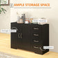 Modern Sideboard Buffet Cabinet with 4 Drawers and 2 Beadboard Doors, Kitchen Storage Cabinet, Black