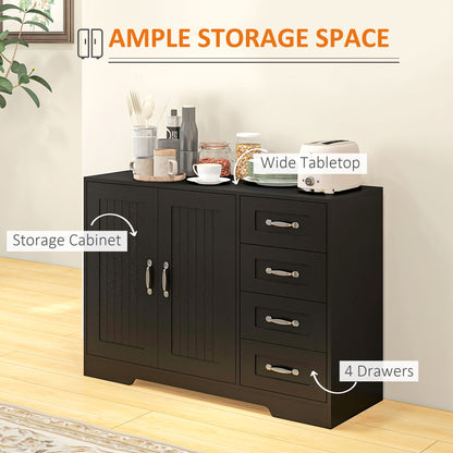 Sideboard Buffet Cabinet with 4 Drawers - Black