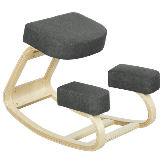Ergonomic Wood Kneeling Chair with Thick Pads - Dark Grey