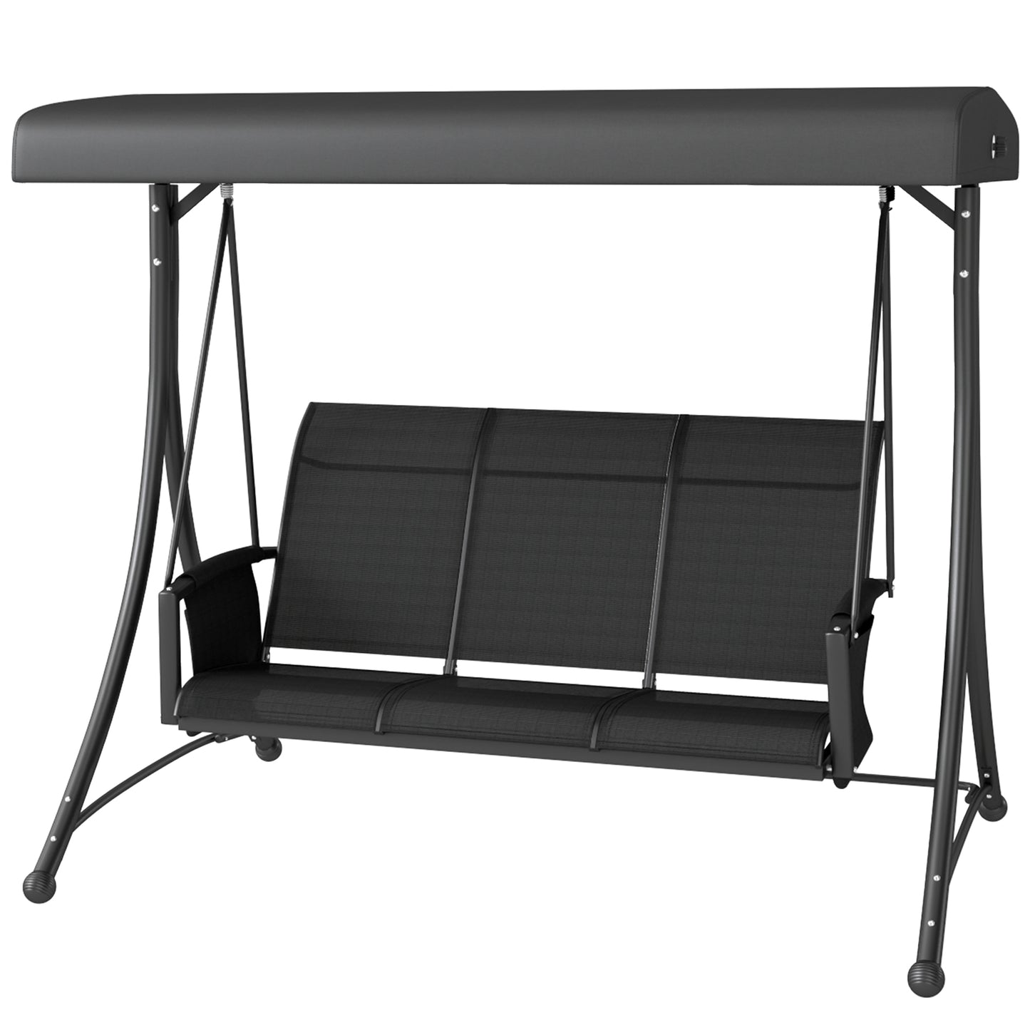 3 Person Outdoor Porch Swing Chair with Adjustable Canopy, Black