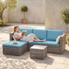 3-Piece Patio Furniture Set Modern Sectional Sofa Rattan Chair Wicker Conversation Set Outdoor Hand Woven Rattan Wicker Furniture Patio Coffee Table Sofa Set, Blue
