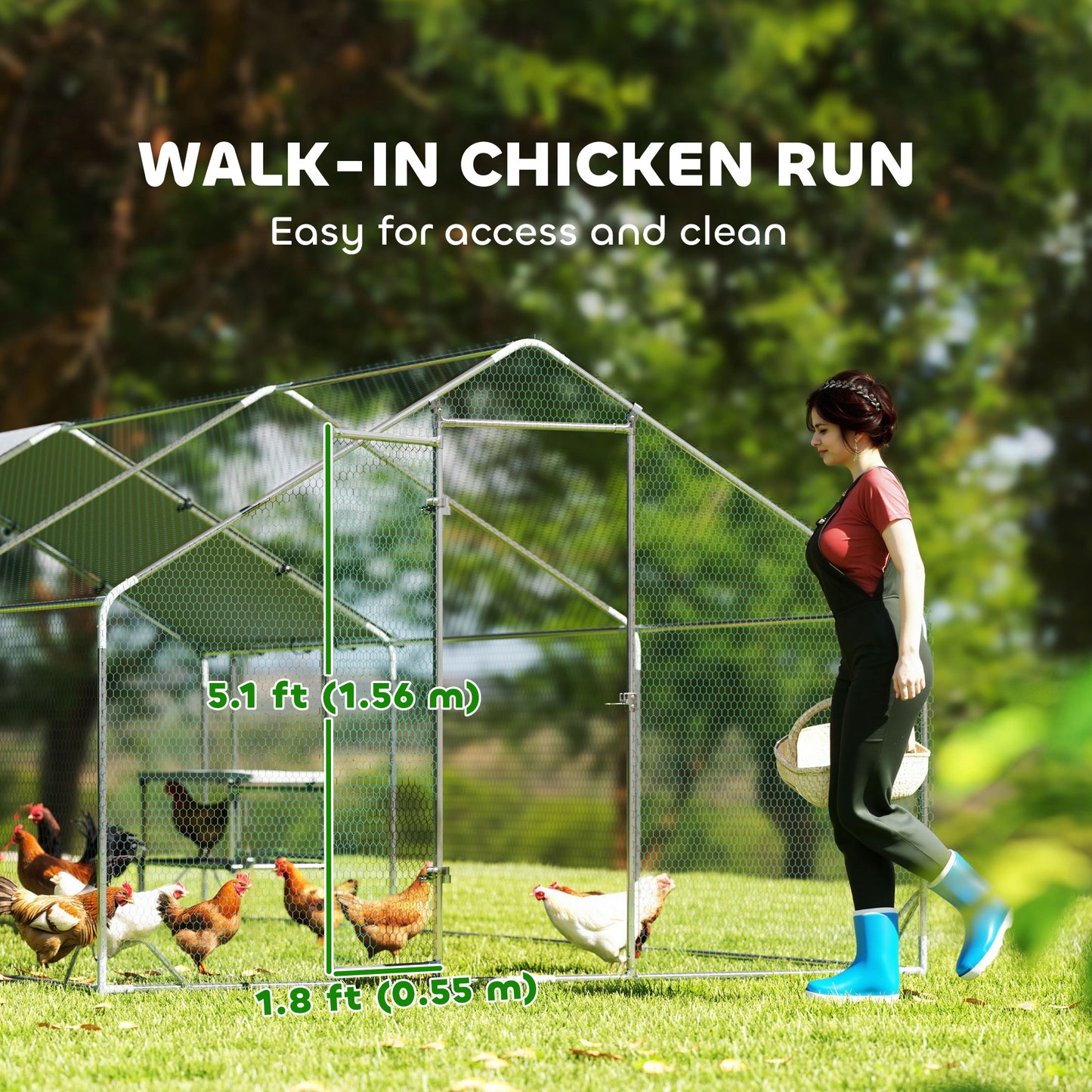 Metal Chicken Coop Run w/ Waterproof Cover, Nesting Box, Roosting Bars, for Outdoor Backyard