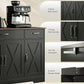 Sideboard Buffet Cabinet, 55" Farmhouse Kitchen Cabinet with 4 Barn Doors, 3 Drawers, 3 Adjustable Shelves, Black