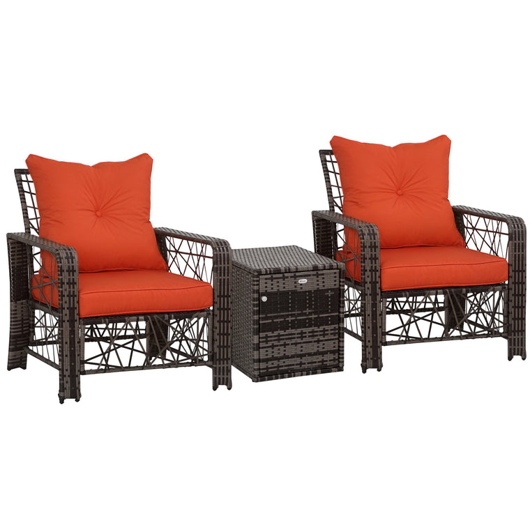 3-Piece Rattan Bistro Set with Storage Coffee Table - Red