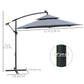 10FT Cantilever Patio Umbrella with Lights Solar Powered Offset Umbrella with Crank and Cross Base for Deck Grey