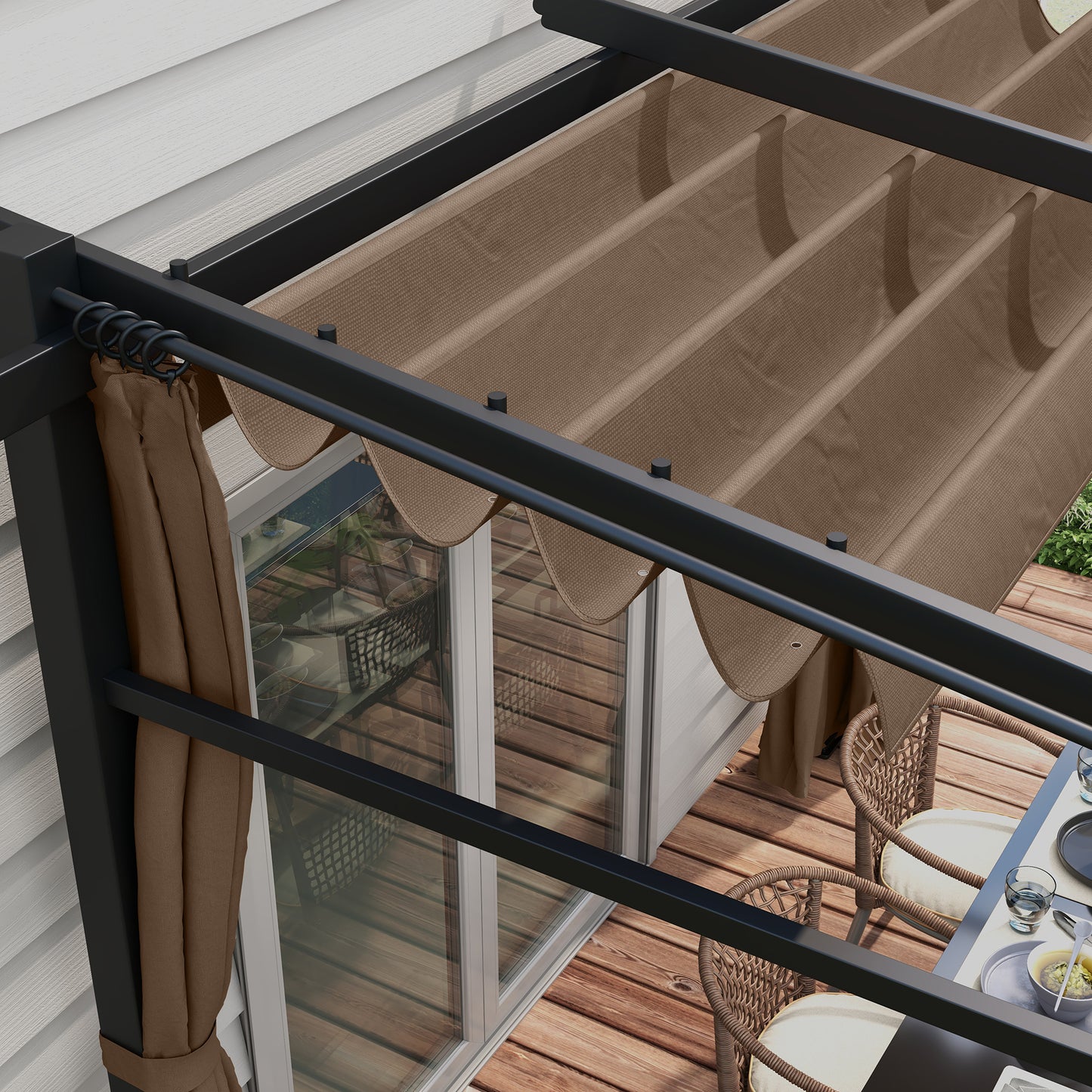 Metal Pergola with Sliding Roof Canopy, Retractable Pergola Canopy