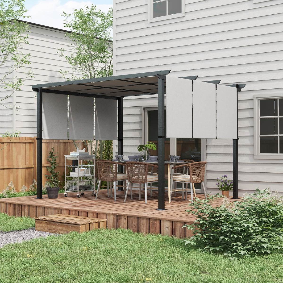 Metal Pergola, Outdoor Pergola with Retractable Canopy, for Garden, Patio, Backyard, Deck