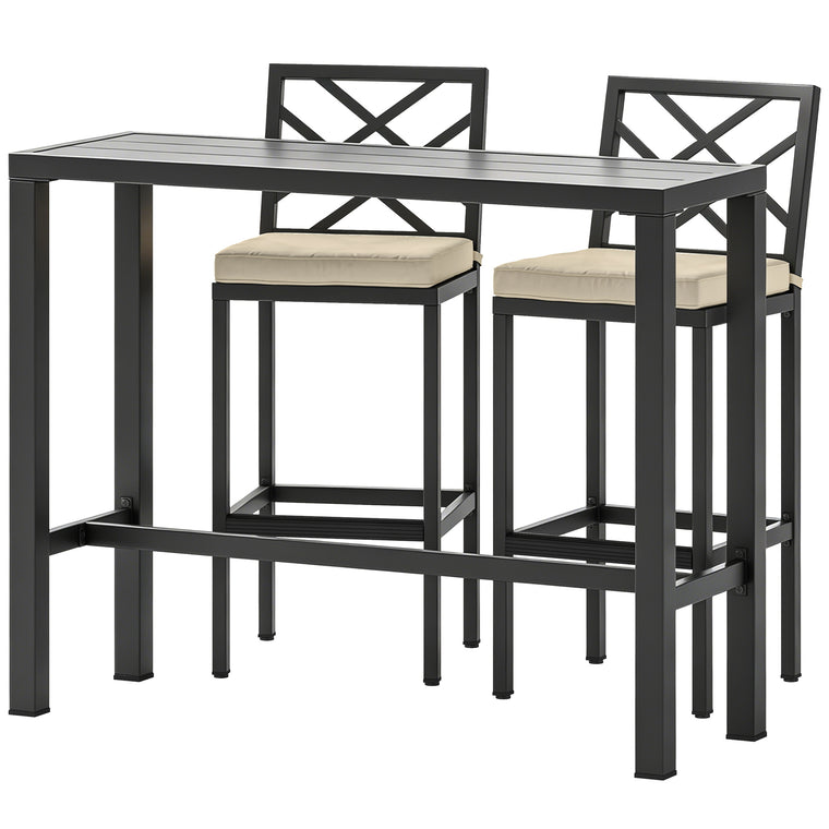 3-Piece Patio Bar Set with Steel Tabletop and Footrest