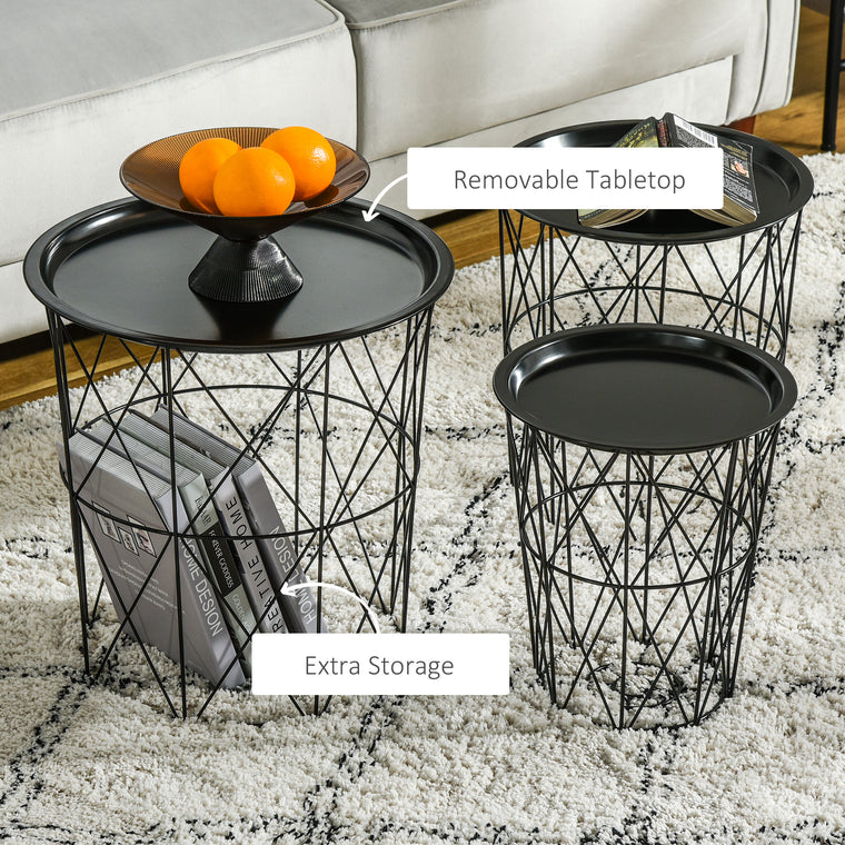 Round Nesting Coffee Tables Set of 3 - Black