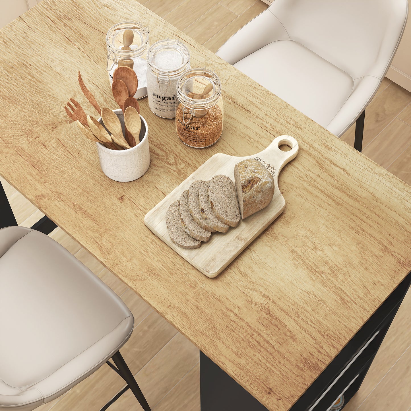 Modern Bar Table, Counter Height Dining Table with 3 Storage Shelves for Kitchen, Dining Room, Living Room, Walnut