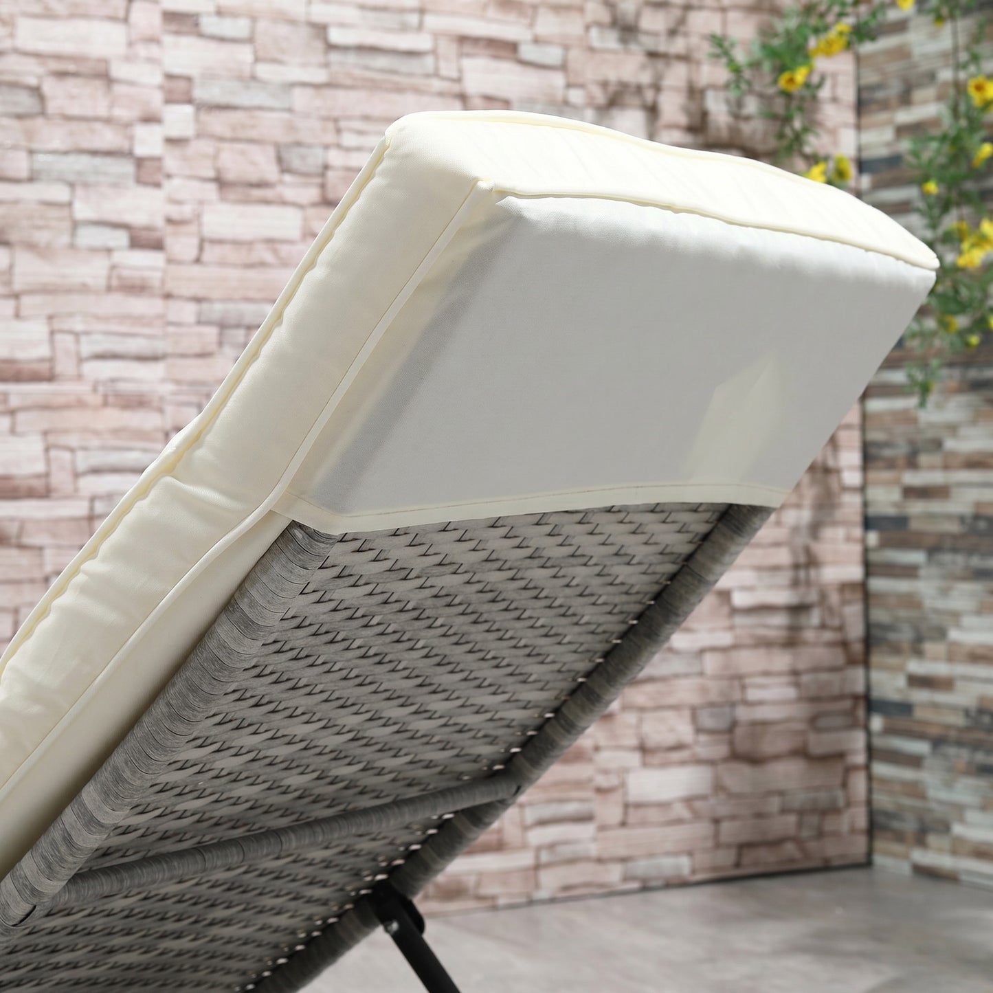 Outdoor Adjustable Wicker Chaise Lounge Chair with Cushion & Wheels for Patio, Deck, Poolside, Cream White