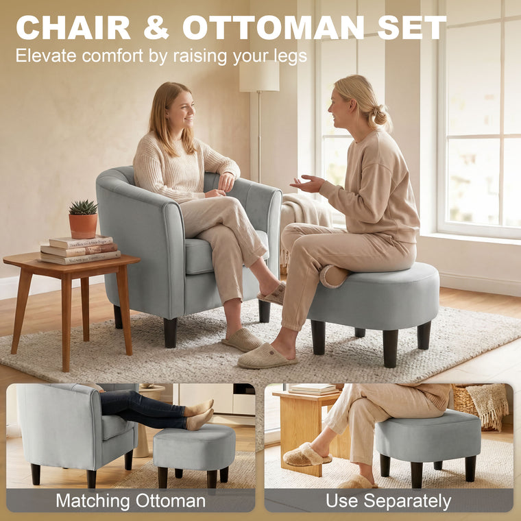 Upholstered Accent Chair with Ottoman