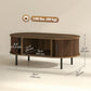 Coffee Table with Sliding Tambour Doors and Storage Center Table with Metal Legs, 39", Brown