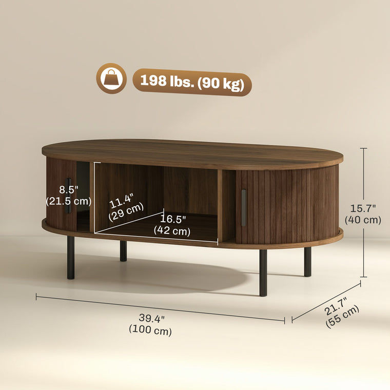 39" Coffee Table with Tambour Doors and Storage