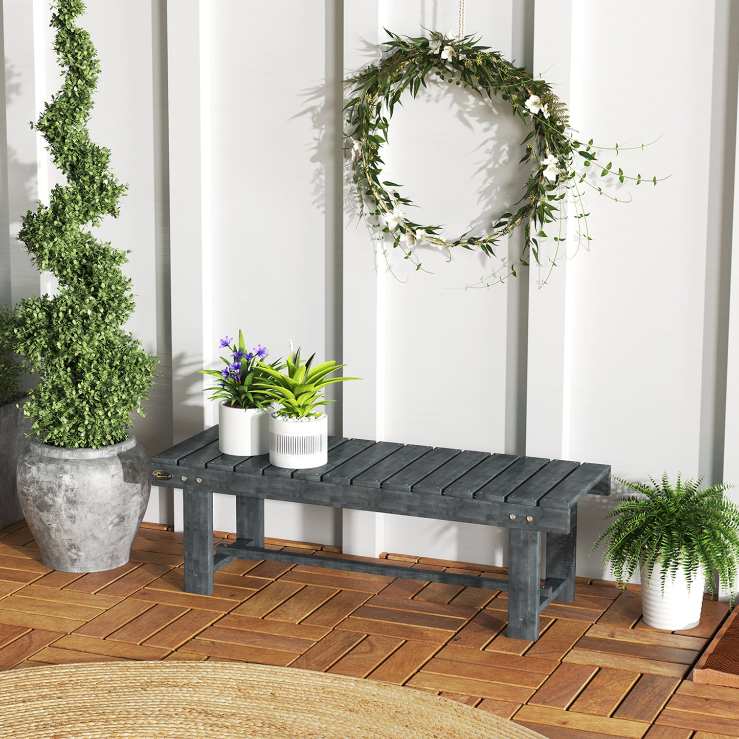 Outdoor Garden Bench, Backless Patio Fir Wood Stool, Armless Loveseat, 43.25" x 15" x 13.75", Grey