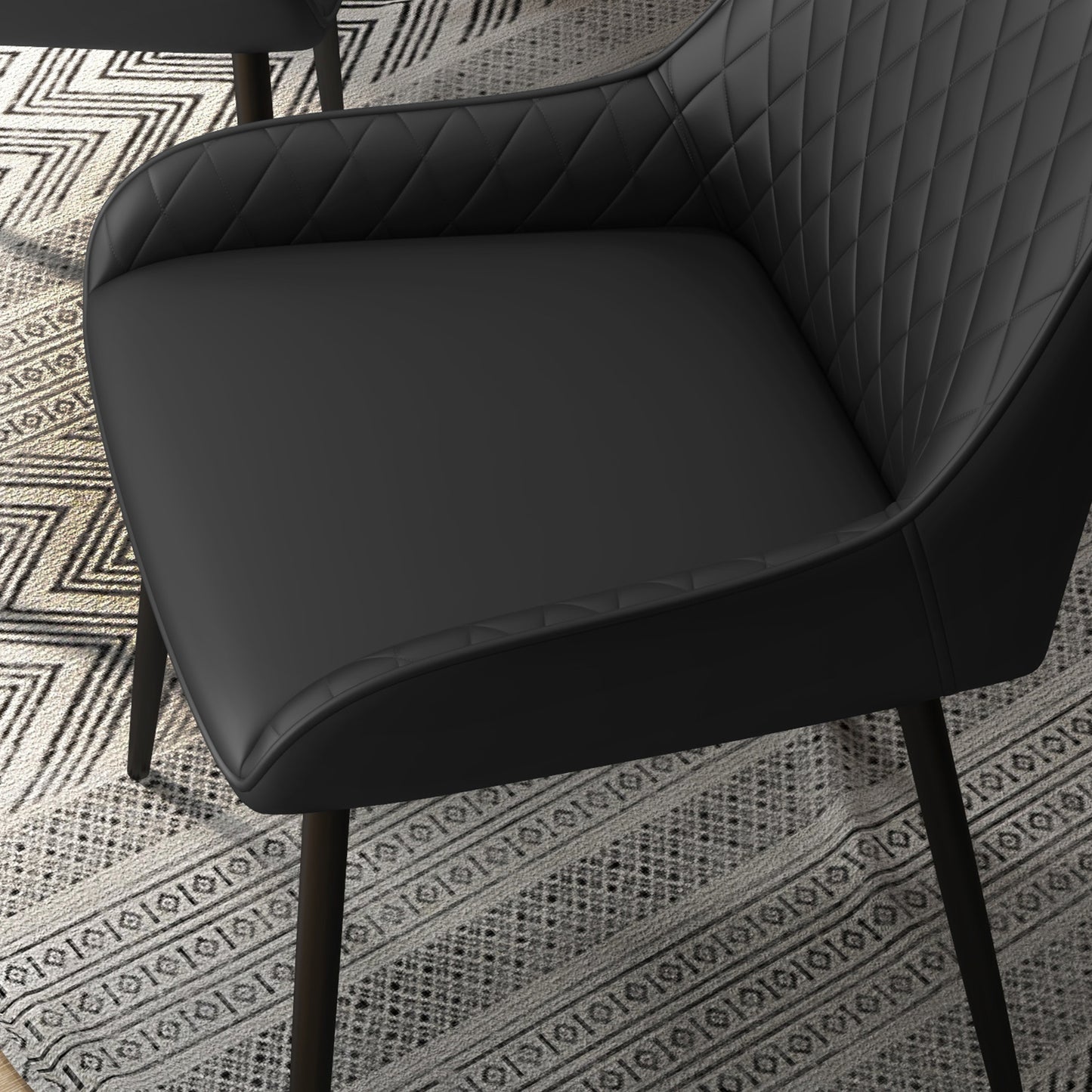 Modern Dining Chairs PU Leather Metal Legs Set of 4 Kitchen Chairs Living Room Quality Design Mid-Class Black