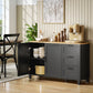 Buffet Cabinet with Soft-Close Doors, Modern Sideboard with 3 Drawers for Living Room, Kitchen, Dining Room, Black