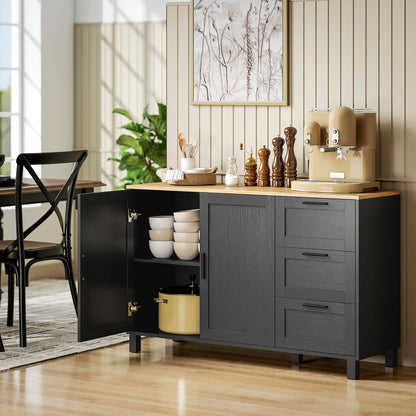Buffet Cabinet with Soft-Close Doors and 3 Drawers - Black