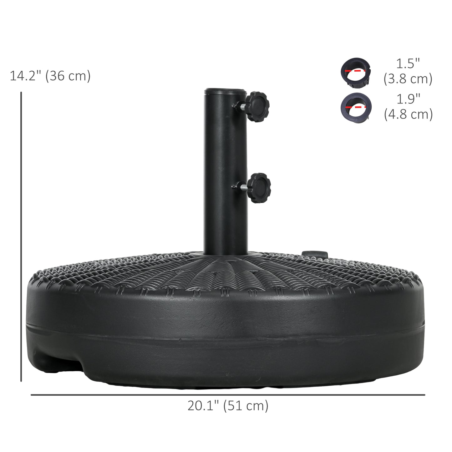 Umbrella Base, Heavy Duty Fillable Base Holder with Steel Pole, Round Parasol Stand for Patio, Outdoor, Backyard, Black