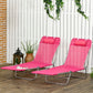 Set of 2 Folding Chaise Lounge Chairs, Outdoor Poolside Sun Tanning Chairs w/ Pillow, Reclining Backrest, Dark Blue