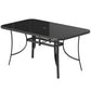 Outdoor Dining Table for 6 with Umbrella Hole, Metal Patio Dining Table with Tempered Glass Top