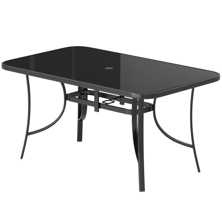Metal Dining Table for 6 with Umbrella Hole and Glass Top