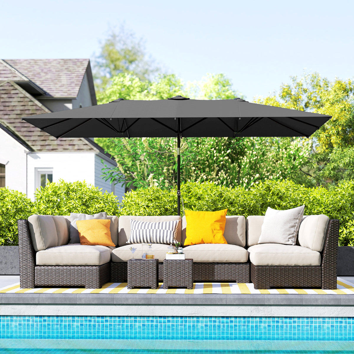 Grey Double-Sided Umbrella with Adjustable Height & 12 Ribs