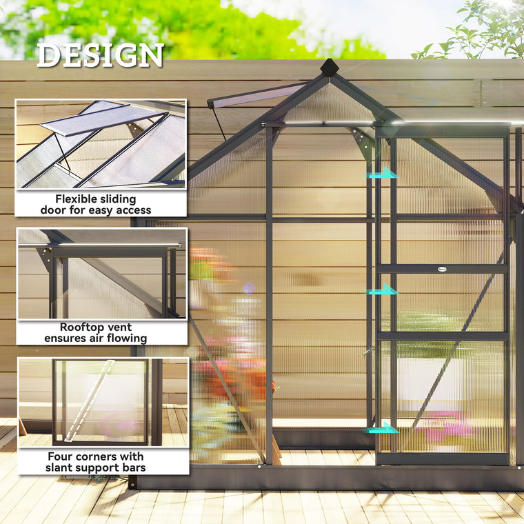6.2' x 6.3' x 6.6' Grey PC Board Greenhouse with Sliding Door