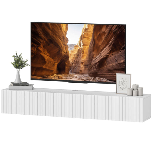 55" Floating TV Stand with Flip-Down Doors - White