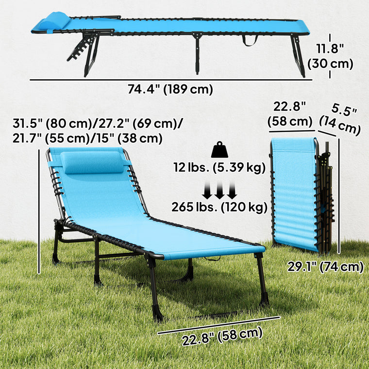Sky Blue 4-Level Adjustable Chaise Lounge with Headrest